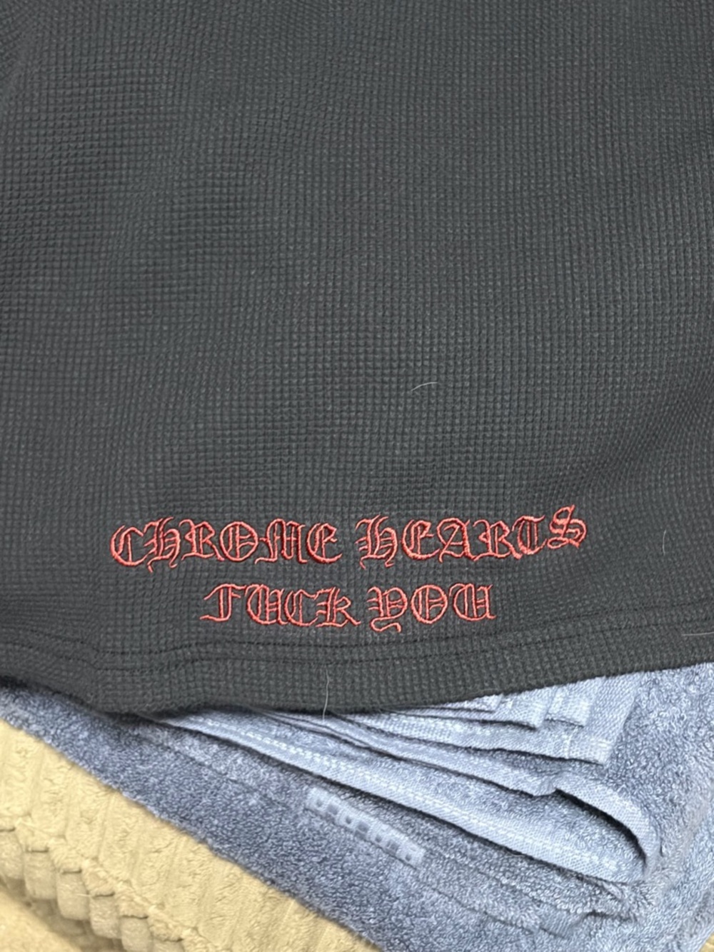 Chrome Hearts Black Waffle-Knit Crewneck Sweater with Red Sleeve Motif - Picture 4 of 4